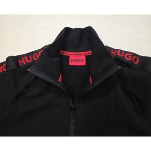 Hugo Boss Track Jacket Mens M Black Red Full Zip Spellout Pockets LIMITED USE